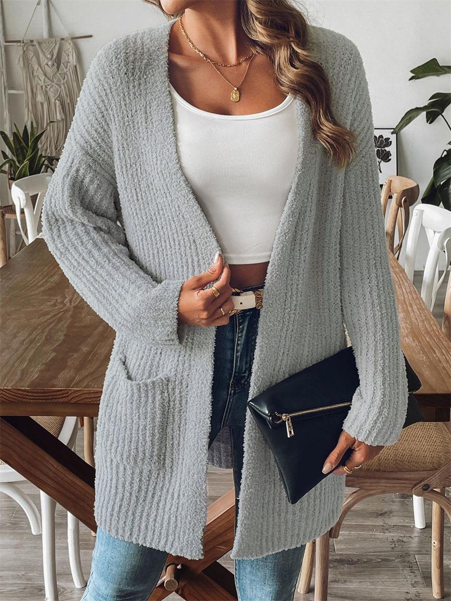 Women S Loose Long Sleeve Cardigan Sweater For Autumn Winter S серый