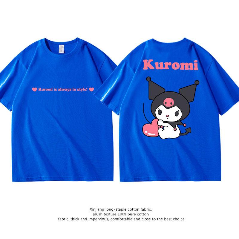 New Summer Pure Cotton Childrens Tshirt Kuromi Fashion Doublesided Printed Parentchild Outfit Round Neck Short Sleeved Shirt