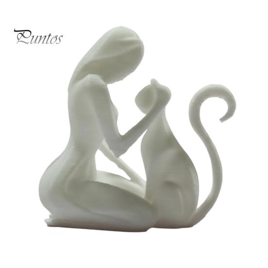 3D Printed Sculpture Sculpture, One-Piece Molding Desktop Figure, Abstract Minimalist Woman Cat Art Ornament for Home Decor Gift Stable