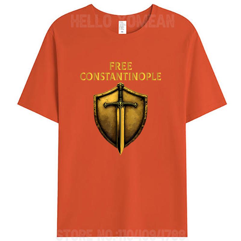 Kostenloses Konstantinopel Meme Schild und Schwert Retro Unisex T-Shirt Baumwolle Lässig Streetwear Mode Grafik Kurzarm T-Shirts Oberteile