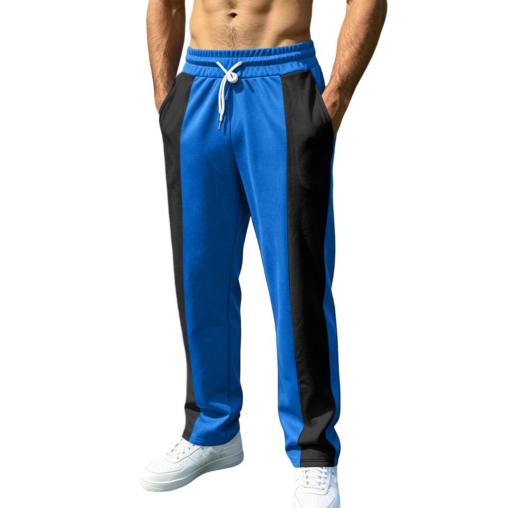 Men's Casual Athletic Jogger Pants Loose Fit Drawstring Waistband Lightweight Quick Dry Patchwork Design Wide Leg Sport Trousers