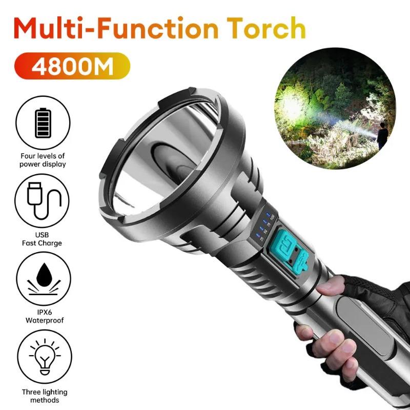 Strong Light Flashlight LED Power Display Built In Battery Outdoor Long Range Waterproof USB Charging Strong Light Flashlight