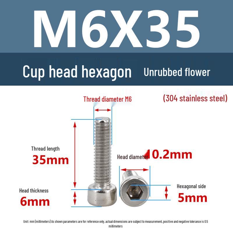 Yigu 304 Stainless Steel Socket Head Cap Screw, M2-M6 Cylindrical Head, Full Thread, Non-Knurled