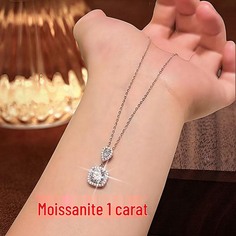 S925 Sterling Silver Water Drop Moissanite Necklace - Elegant Women's Light Luxury Clavicle Chain Gift.