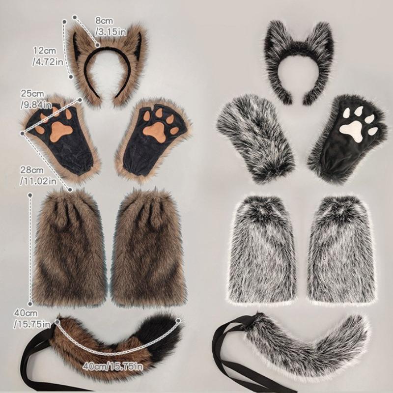 Beast Werewolf Cosplay Props Wolf Ears Headband Tail Claws Gloves Leg Cover Set Anime Costume Accessories for Halloween Party