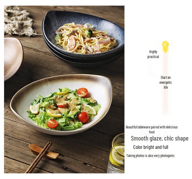 Japanese Olive Stone Pattern Ceramic Plate for Pasta and Pizza