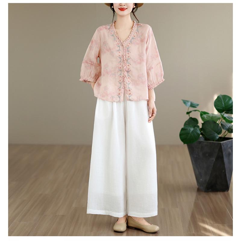 DIMANAF 2026 Summer New Plus Size Women Blouse Shirt Elegant Vintage Print Floral Lady Tops T-Shirt Cotton Clothing