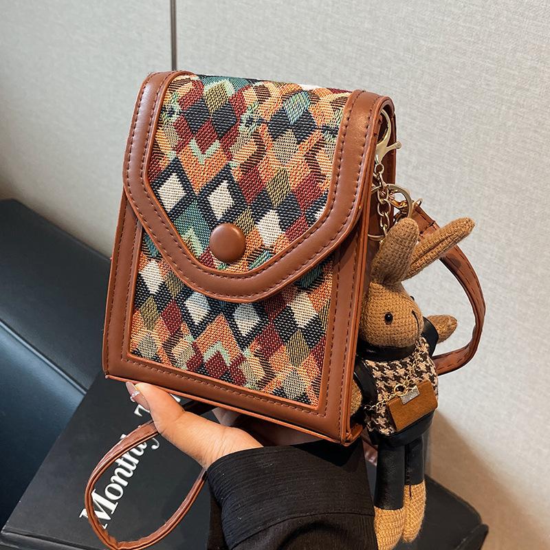 High Texture Fashion Vertical Messenger Bag Women'S Popular Bag Niche Shoulder Mobile Phone Bag Plaid Bag Women