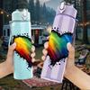 1PC Rainbow Gradient Heart Art 750ml Color Plastic Sports Water Bottle Leakproof Flip Straw Lid Suitable for Sports Office Home Use