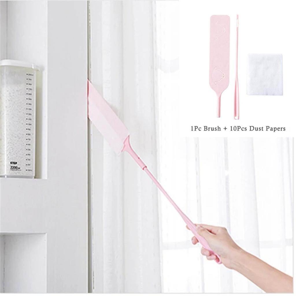 Practical Household  Cleaning Brush With 10 Pcs Non-woven Cleaning Cloth Long Handle   Brush For Home Cleaning Tool