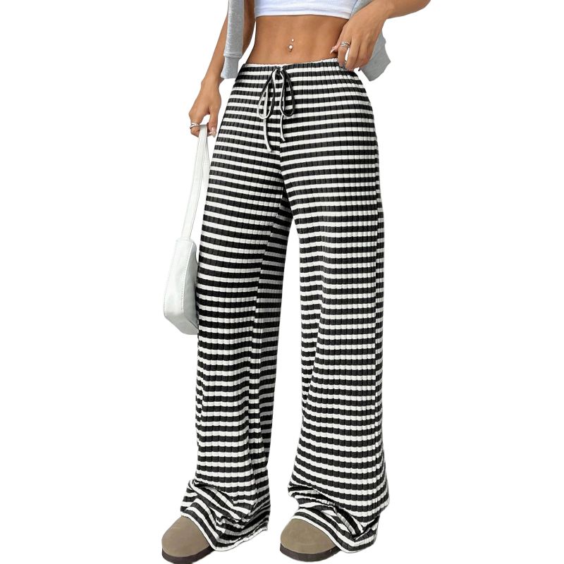 Women Casual Loose Striped Pants Drawstring Pants