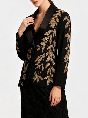Spring 2026 Women's European Lapel Suit Jacket with Wheat Ear Embroidery