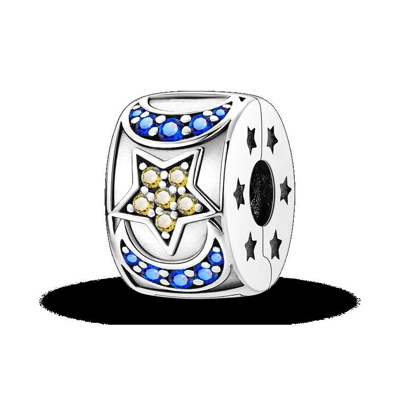 Silver Clasp 925 Silver CZ Pave Clip Charms Daisy Beads Stopper Safety Chain Fit Original Bangle Bracelet Jewelry Clip