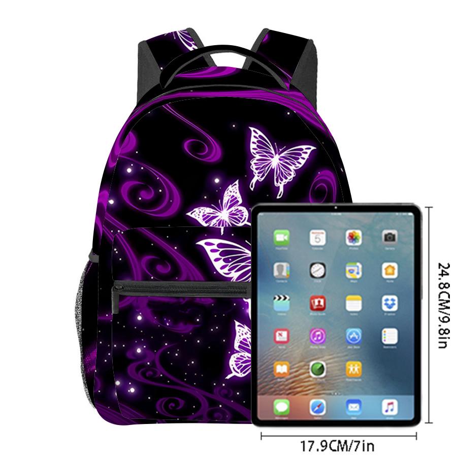 Zaini con Stampa Farfalla Viola per Bambini/Ragazzi Migliori Regali Borse Piatte 2D Cartoni Animati per Laptop Zaino Scolastico per Adolescenti Tempo Libero all'Aperto
