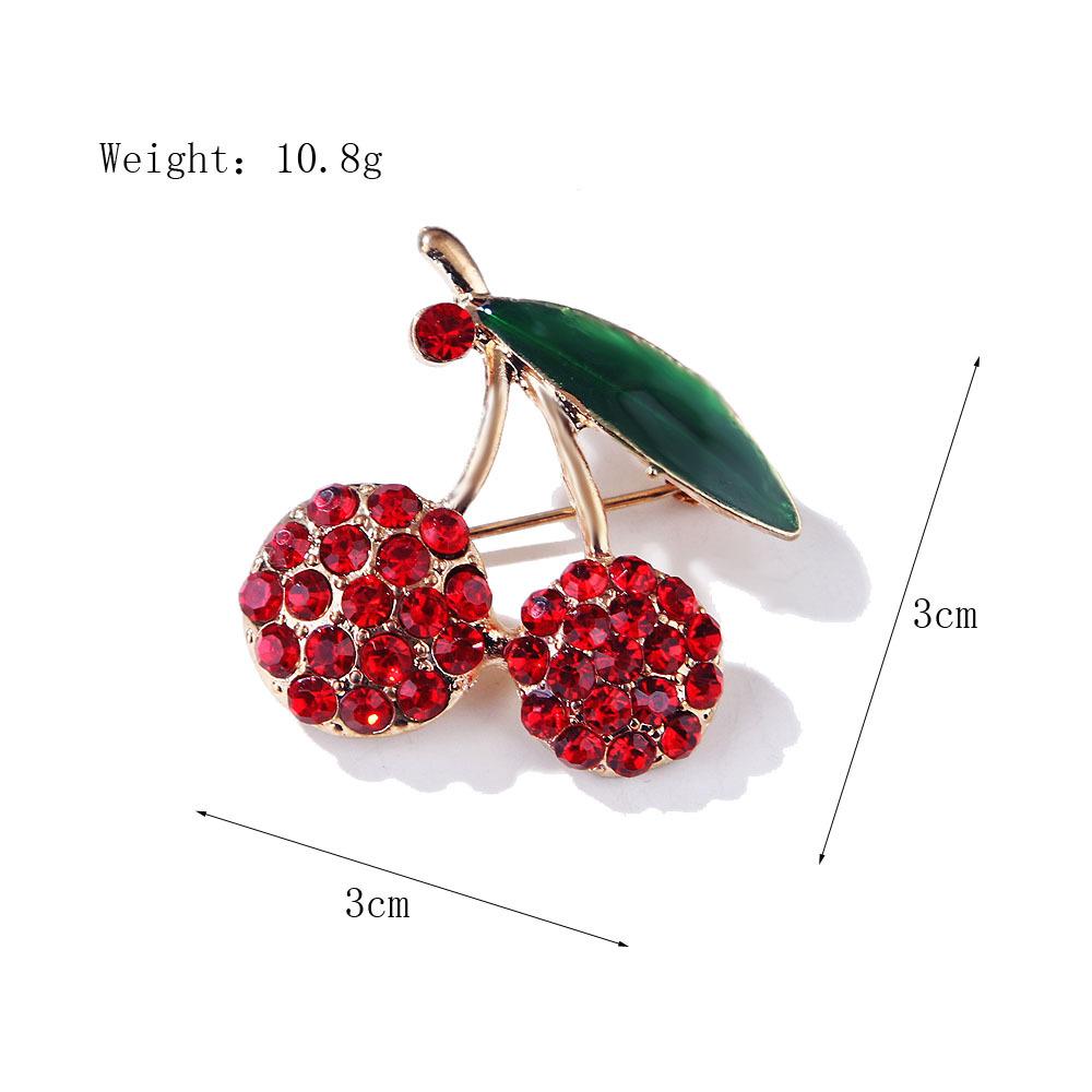 Fashion Green Fruit Leaves Cherry Oil Drop Brooch Female Rhinestone  Designer Brooch Pin Mini Bobby Pins Perfect Gift for Couples