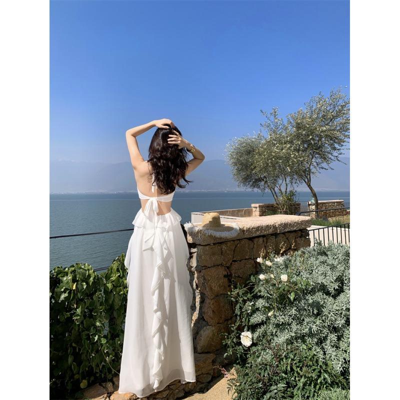 Beach Dress French Ruffle Edge Chiffon Suspender Dress Summer Sexy Waist Tube Top Holiday Dress Women