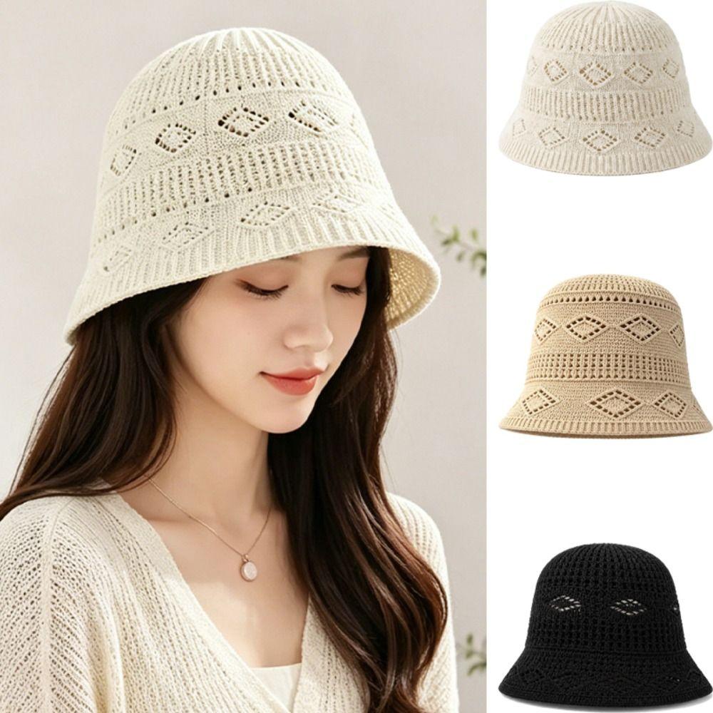 Knitted Texture Bucket Hat Breathable Thin Sun Hat Stylish Crochet Hat  Casual Wear