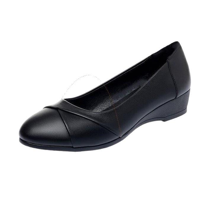 Shoes black flat-soled soft-soled four-season leather shoes career interview hotel non-slip flight attendant comfortable single shoes