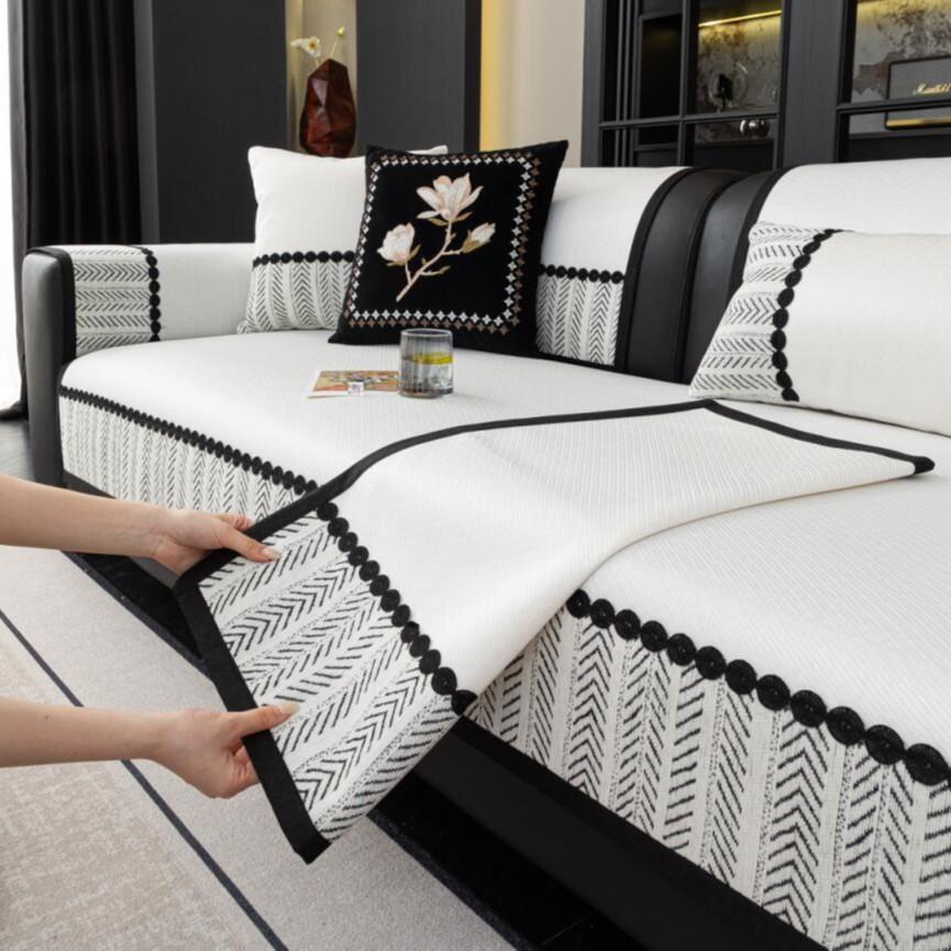 French Summer Ice Silk Sofa Cushion Mat Seat Cushion All-Inclusive Combination Sofa Cover Summer Universal Set Cover