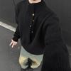 Men's Korean Style High Neck Sweater with Irregular Button Design – Trendy Oversized Knitwear