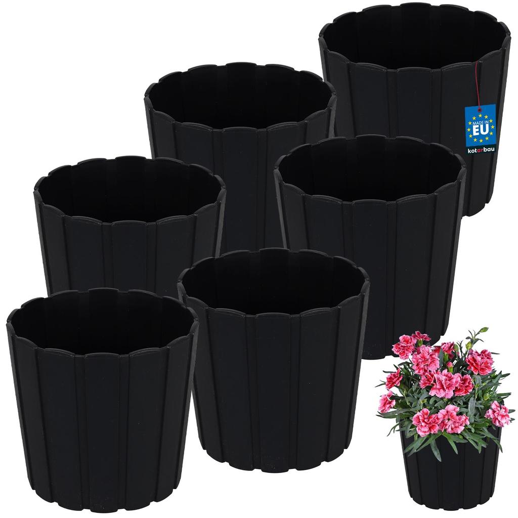 Plastic Flower Pot for Flowers and Herbs on the Balcony or Terrace, Anthracite, 15 cm, 6 pcs.