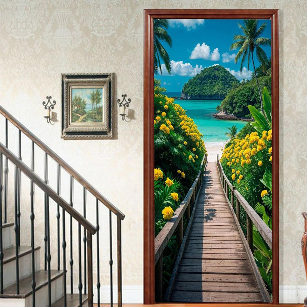 1Pcs landscape Vinyl Door Sticker For Bedroom Home Decor Self Adhesive Removable Wall Decal Door Renovation Waterproof Poster