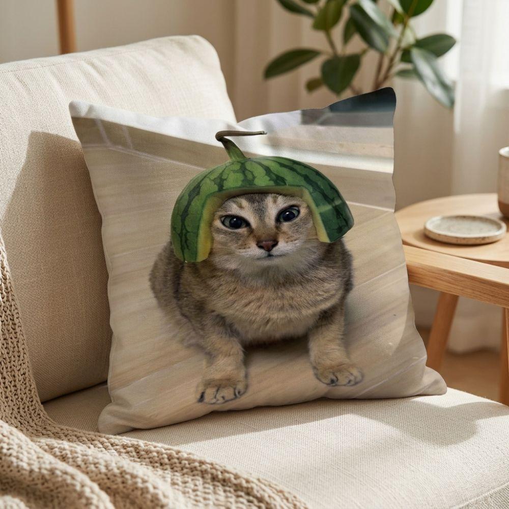 Humorous Animal Quirky Cat Print Cushion Comical Cat Face Decor Pillow Pet Lover Decor