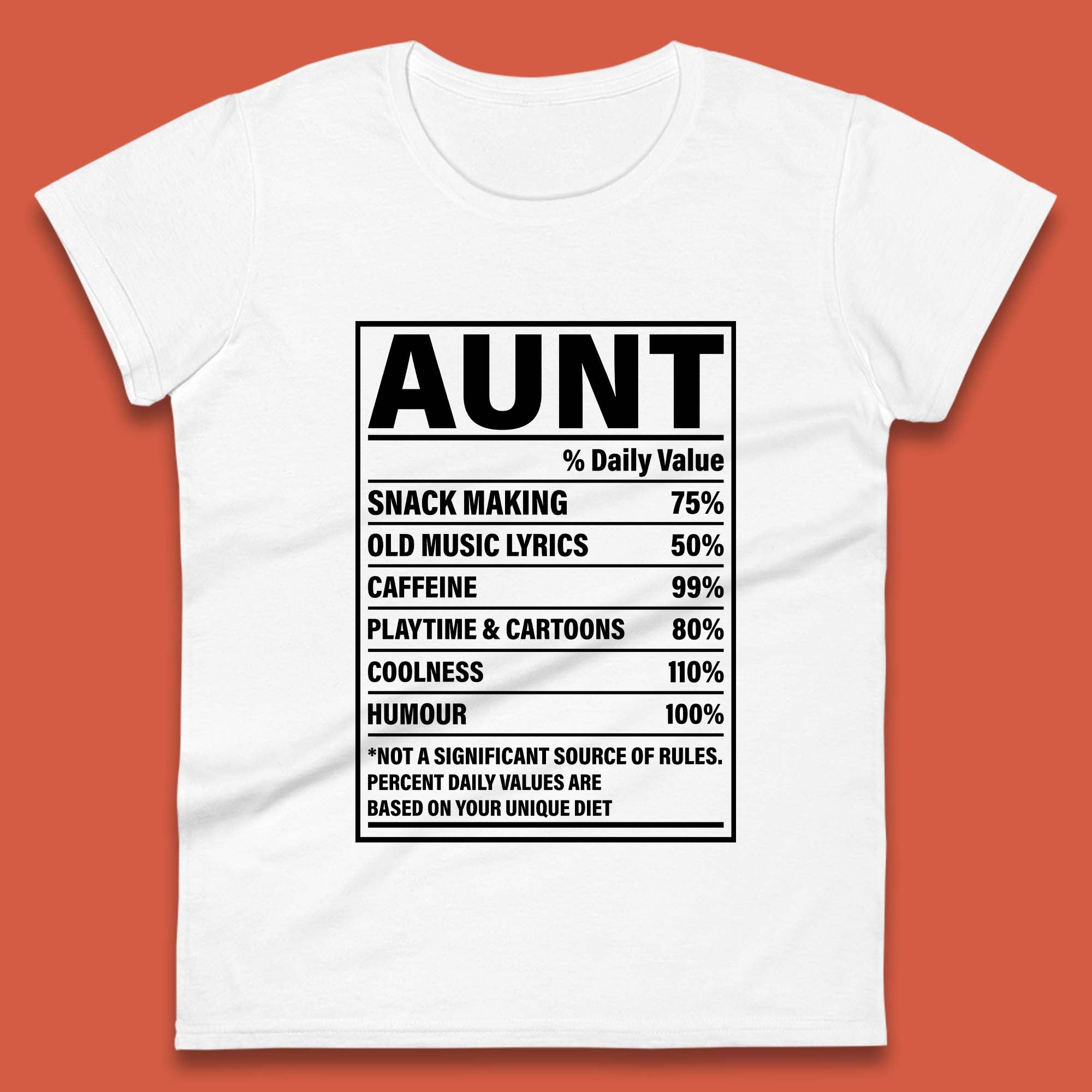 Aunt Nutrition Fact Womens T-Shirt Mens Tops Tees Unisex XL