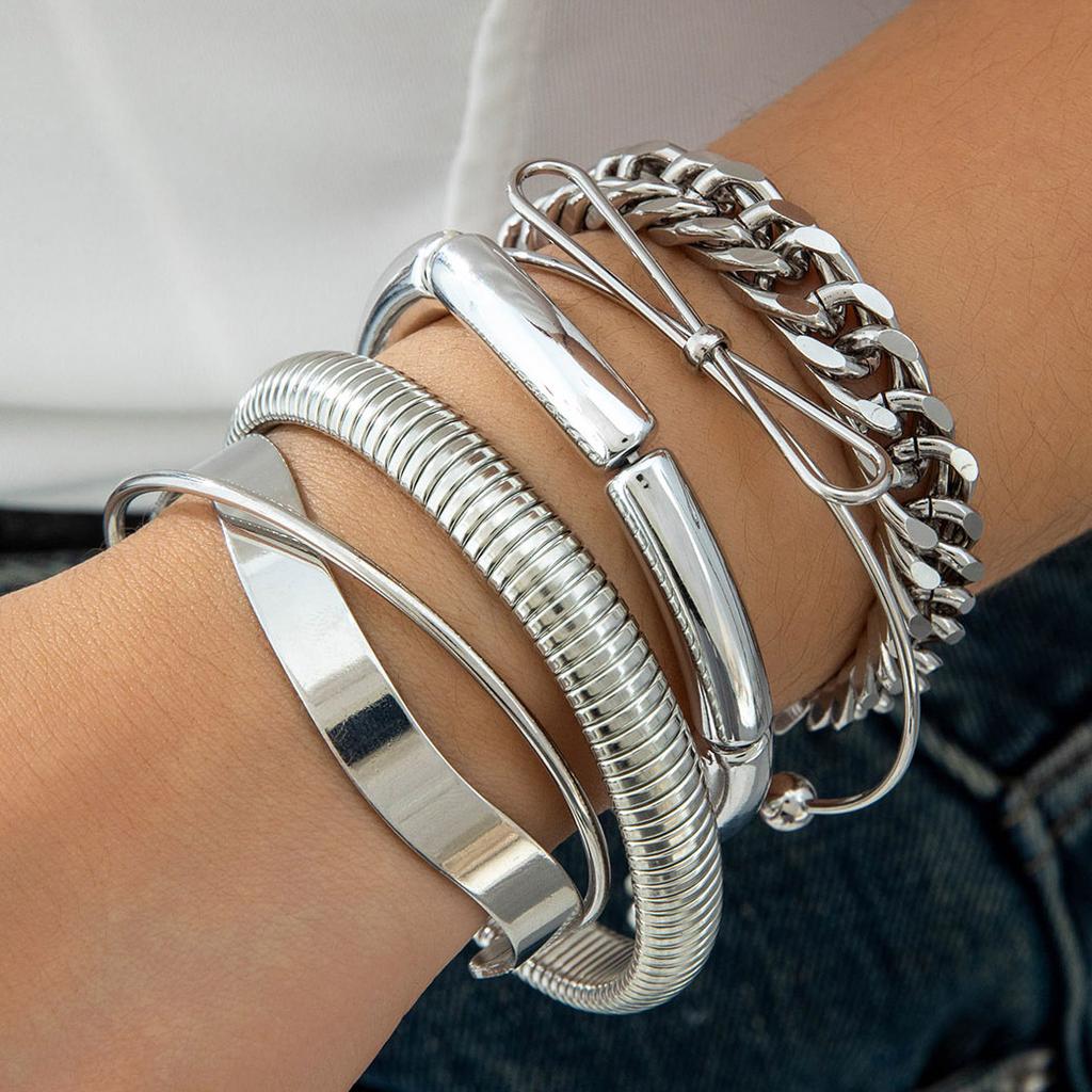 Geometric pleated metal bracelet light luxury bracelet multi-layer stacked bracelet women