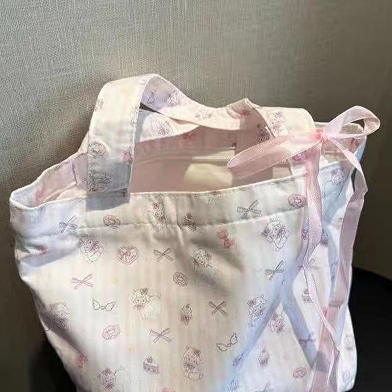 

Floral Small Fresh Bow Shoulder Bag Fashionable Large Capacity Handbag Tote Bag Girls Artistic Shopping Bag Mountaineering Bag