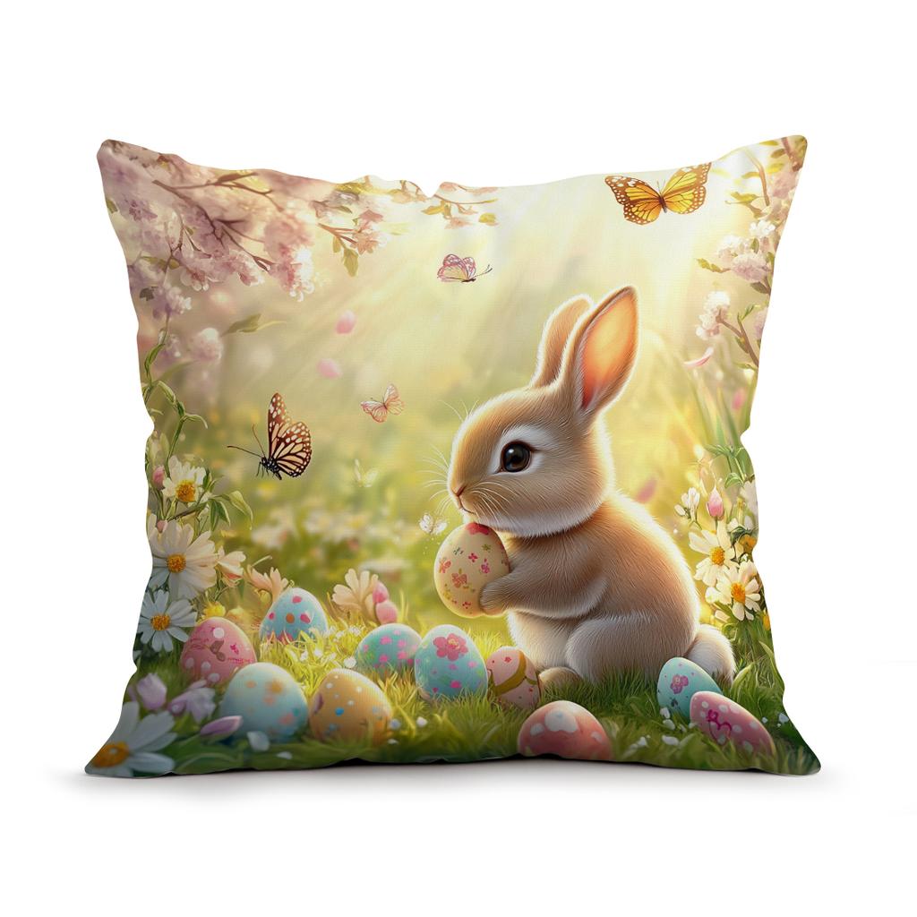 Easter Spring Bunny Cushions Pillowcase Polyester Cushion Cover Throw Pillow Pillowcover Home Car Sofa Decor