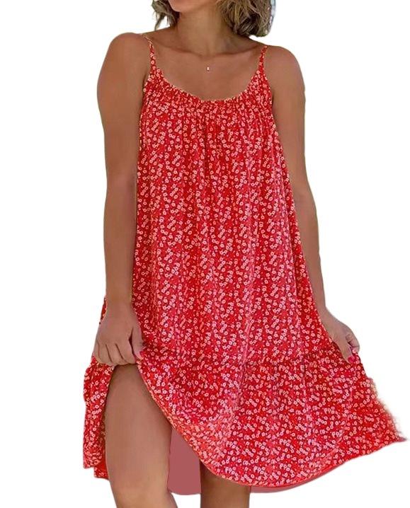 5XL Plus Size Floral Print Strappy Dress, 2023 European & American Style