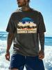 Retro Sunset Palm Surfboard Print Unisexs 100 Cotton Tshirt Summer Short Sleeve Crew Neck Loose Beach Vacation Surf Top