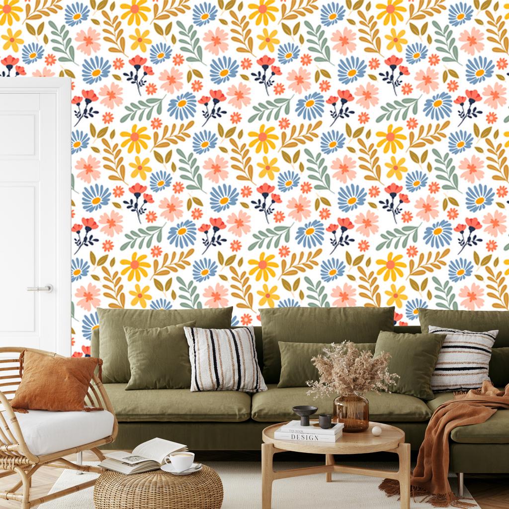 Wallpaper Flowers White, Cream and Light Gray for the Living Room and Bedroom 50x1000