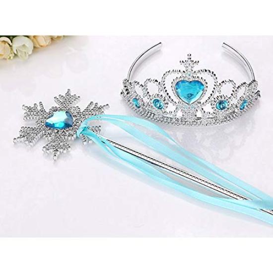 Princess Princess Kids 100cm [MANAMANA] Children's Dress, Dress, Dress, Tiara, Stick, Gloves, 4-Piece Costume, Blue, Girls, 100,