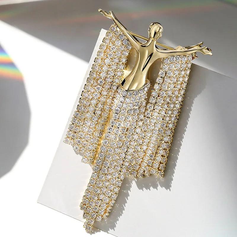 Fashion Gold Color Tassel Brooch Autumn Suit Pins Fashion Lady Jewelry Corsage