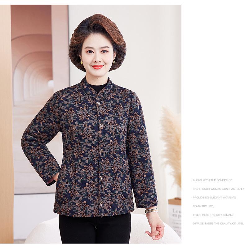 Mom's Floral Plush Winter Jacket - Thickened Cotton, Lightweight for Mid-Aged & Elderly
