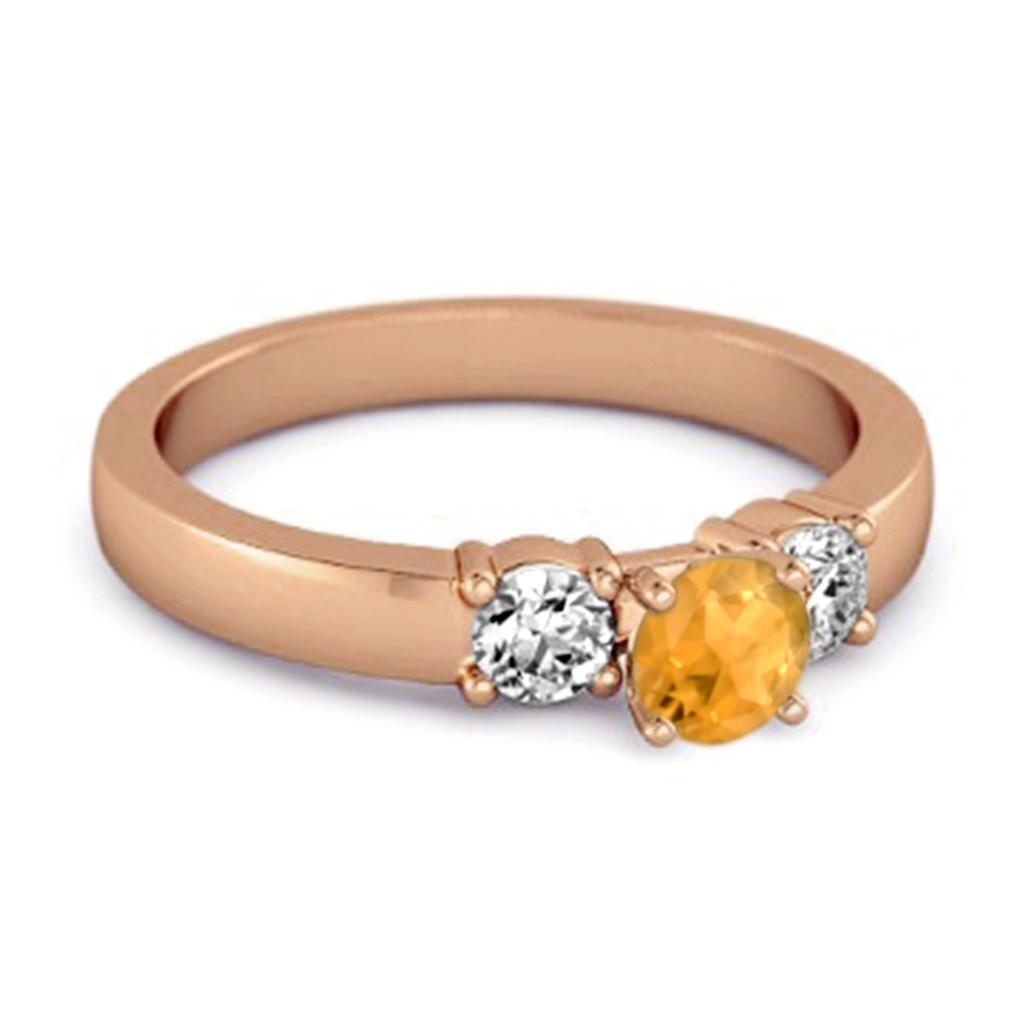 Citrine Elegant Three Stone Ring - 925 Sterling Silver Rose Gold Vermeil