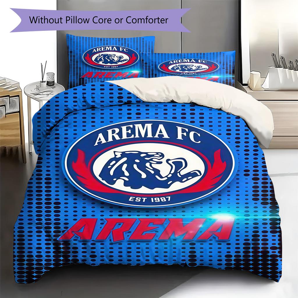 Arema FC Pattern Bedding Set Quilt Cover Pillowcase Home Decor Gift (1 * Duvet Cover + 2 * Pillowcase, Without Core)