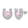 New 925 Silver Sparkling Pink Heart-Shaped Flower Women Earring Brilliant Wedding Engagement Star Earrings Jewelry Gift