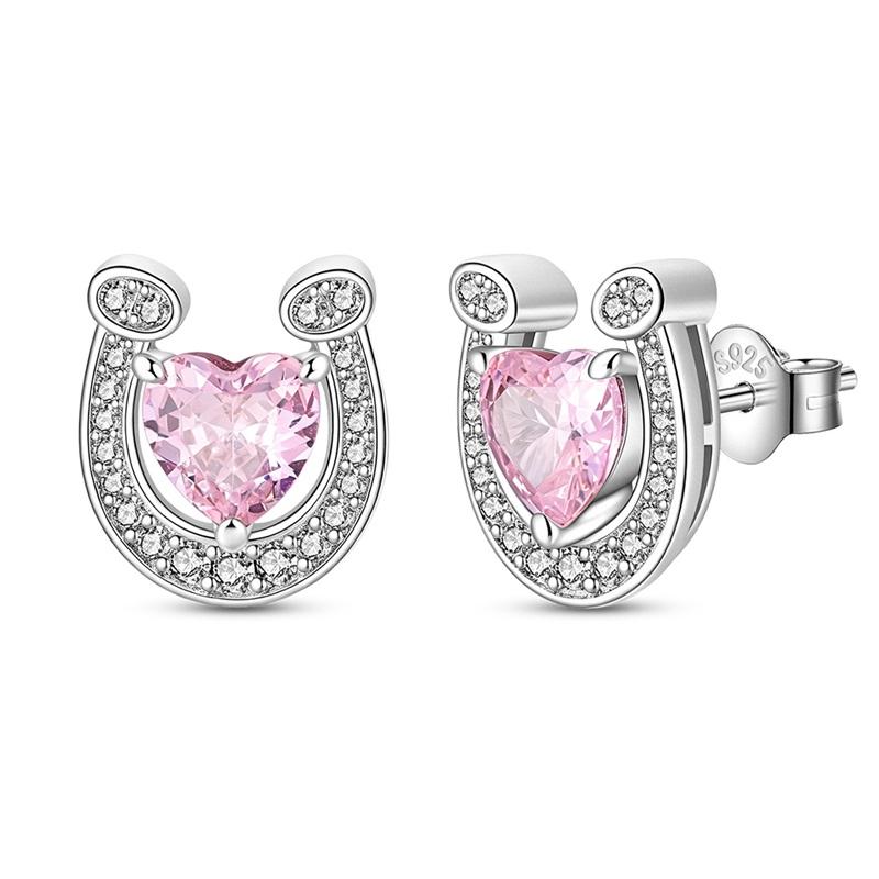 New 925 Silver Sparkling Pink Heart-Shaped Flower Women Earring Brilliant Wedding Engagement Star Earrings Jewelry Gift