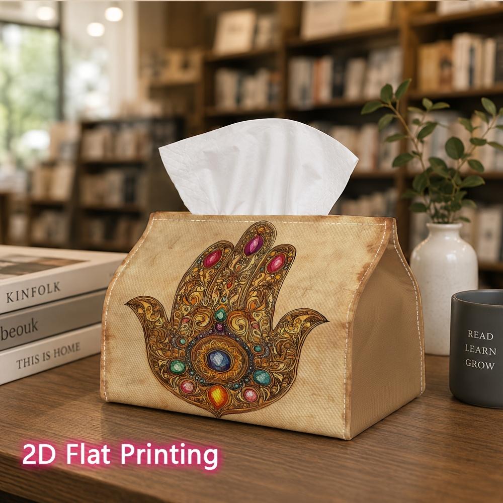 1pc, 2D Flat Printing, Tissue Box with Fatima'S Hand Pattern, Durable Decorative Storage Box for Kitchen And Living Room, Dispenser for Home And Car D