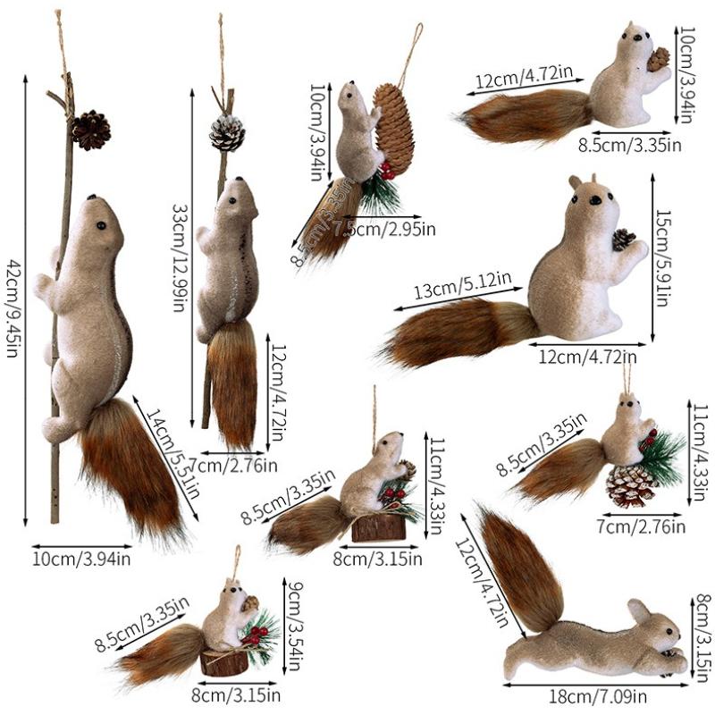 Realistic Foam Squirrel Hanging Ornament Christmas Tree Decor Woodland Animal Figurine with Faux Fur Tail Pine Cone Home Decor