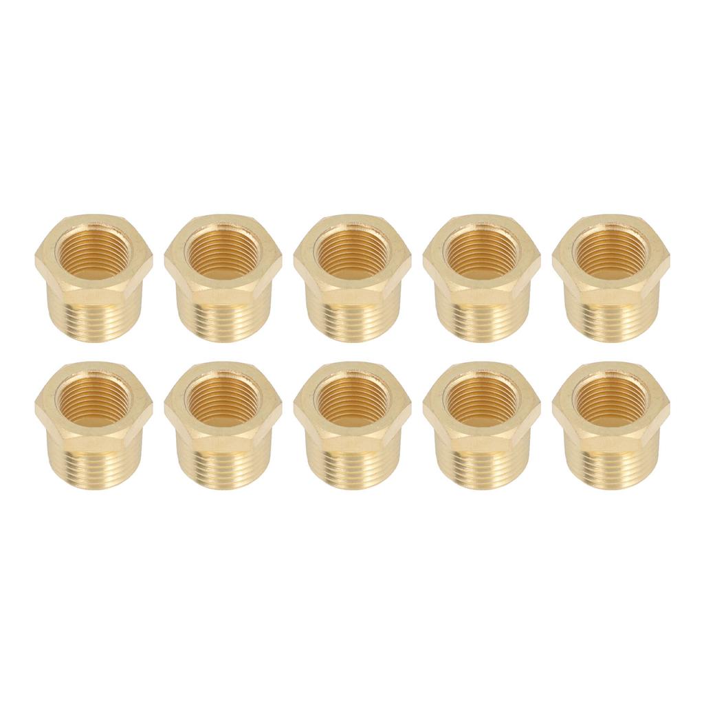 Brass Threaded Pipe Fitting 1 2 to 3 8 Reducer, 10 Pack Hex Socket Adapters for Water, Oil, Gas with 1200 PSI (10 Pack) Hex Socket, for