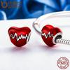 BAMOER New Arrival 100% 925 Silver Love Heart ECG & Red Enamel Beads Fit Charm Bracelets for Women Jewelry Gift SCC249