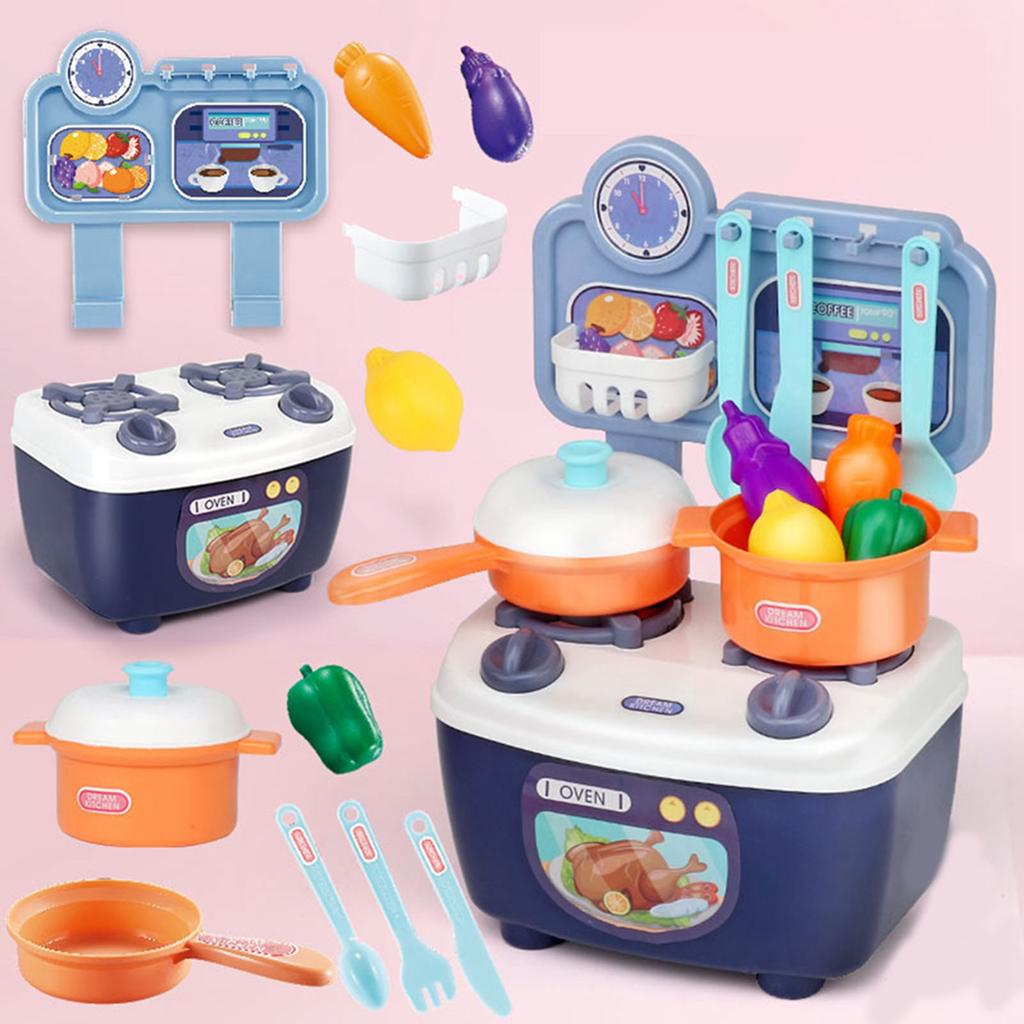 Children Kitchen Toys Plastic Educational Kids Cookware Playset Cooking Toys Birthday Gifts Blue