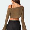 Women's Crochet Knit Crop Top Y2k Long Sleeve Cropped Sweater Shrug Off Shoulder Hollow Out Knitted Tops