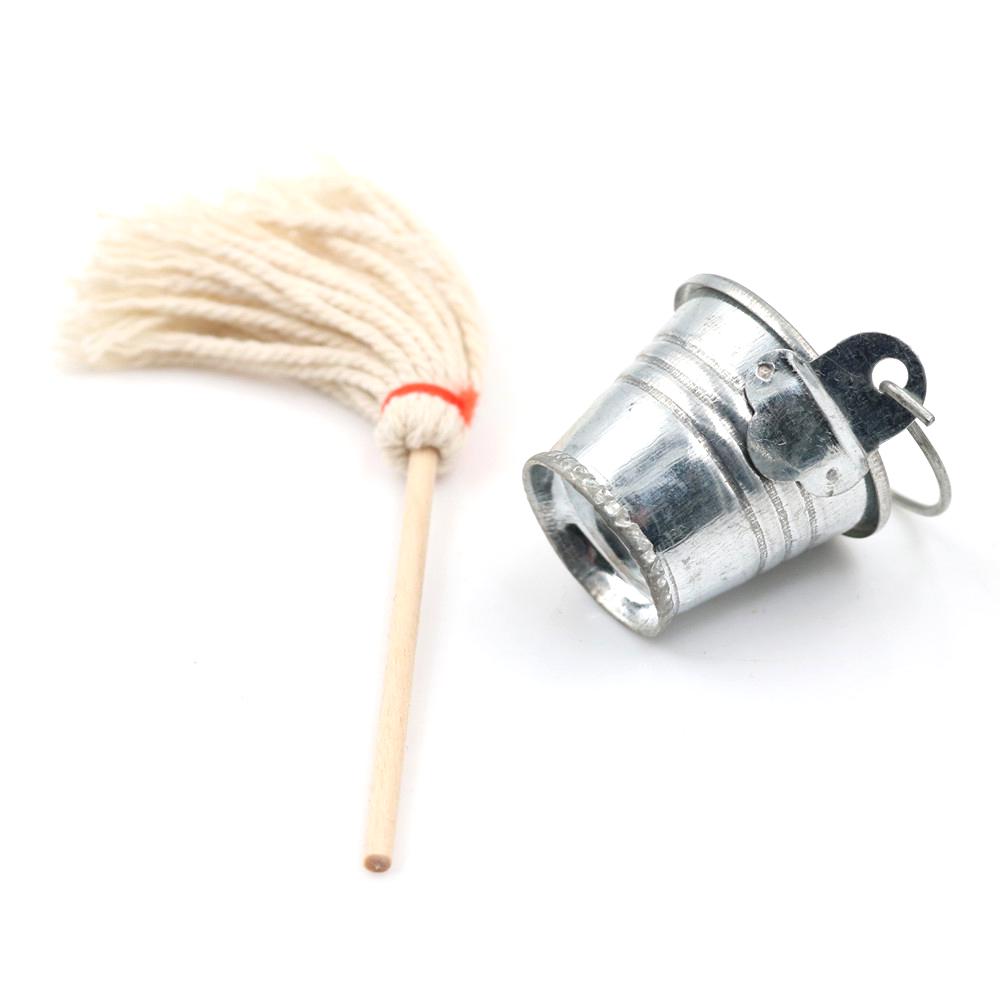 2020 Scale 1:12 Dollhouse Miniature Kitchen Garden Mop Bucket Classic Pretend Play Furniture Cute Toys Creative Gifts Presents
