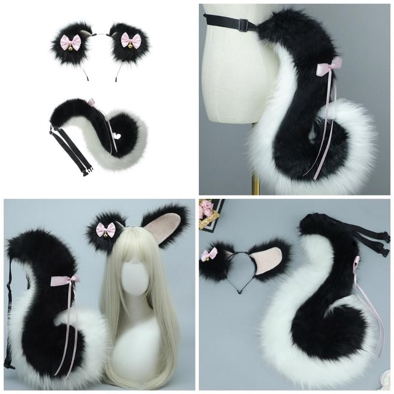 Animal Cosplays Costume Fauxs Furs Dog Cats Foxes Wolf Furry Tail Dog Ear Headbands Halloween Party Costume Accessories