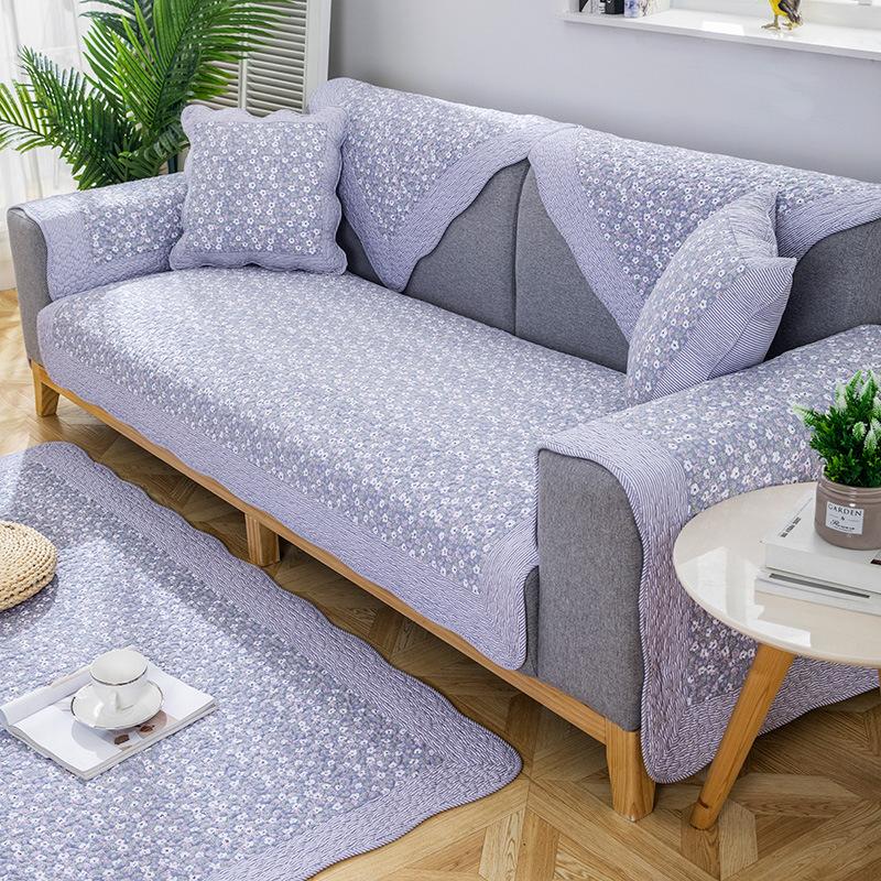 Cotton Sofa Cushion for All Seasons, Fabric Pastoral Leather Non-slip Cushion, Simple Modern All-inclusive Cover Cover